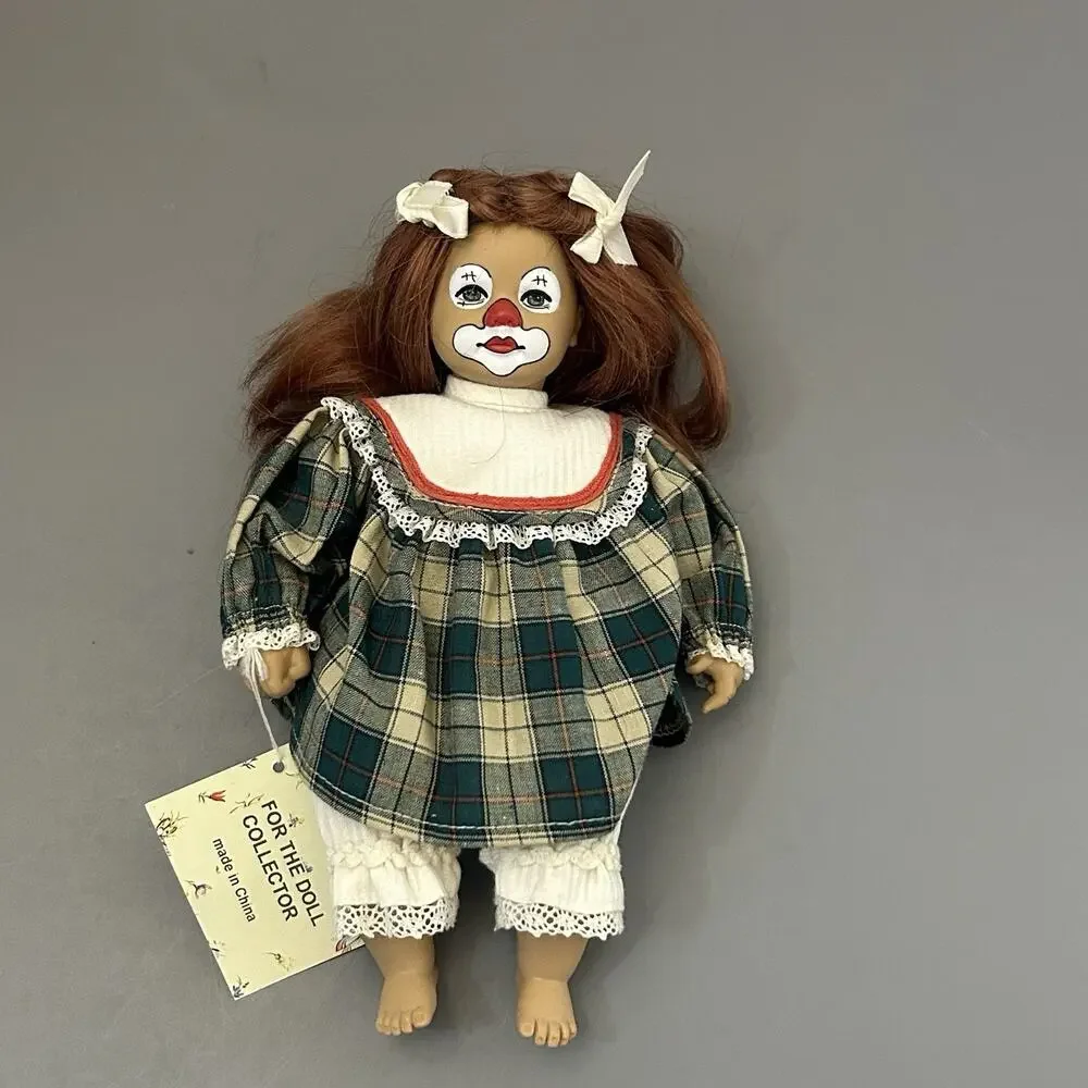 Vintage Heidi Ott Swiss Design Girl Doll w/Painted Clown Face Handmade In Box
